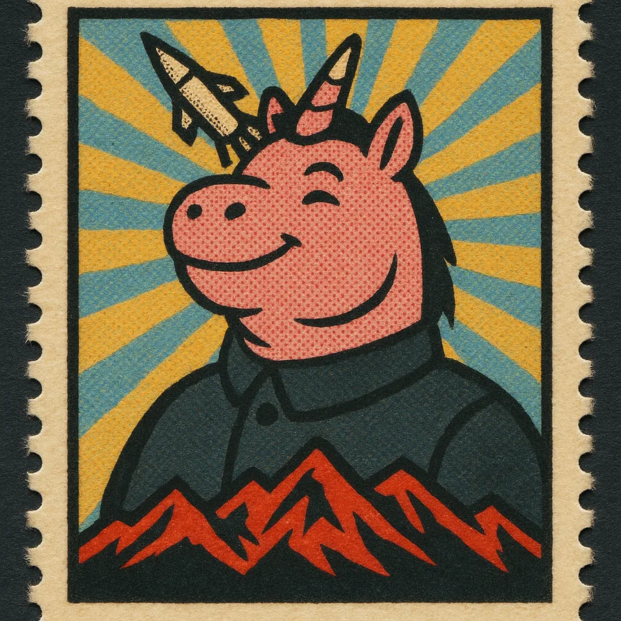 Commemorative stamp artwork of Kim Jong-Unicorn